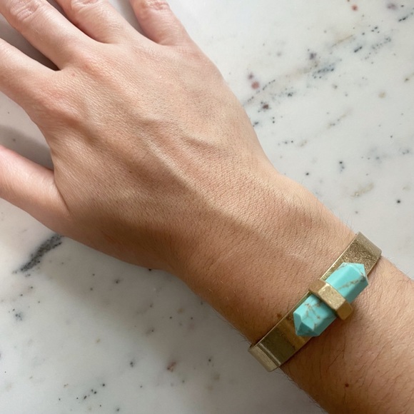 "Sage" Bracelet || Turquoise Marble & Gold Cuff - Picture 5 of 7